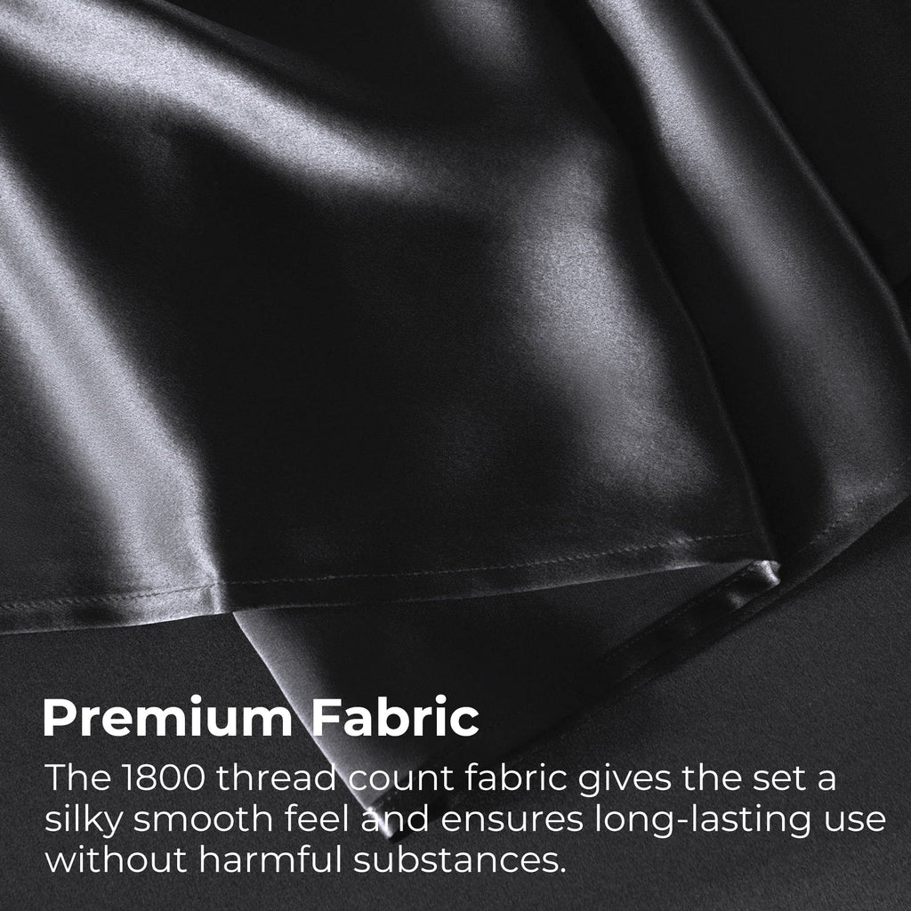 Wrinkle-Resistant Set, Queen, Silky Bed s, 4 Pieces,Black - Breathable Egyptian Cotton Flat & Fitted Sheets Detail