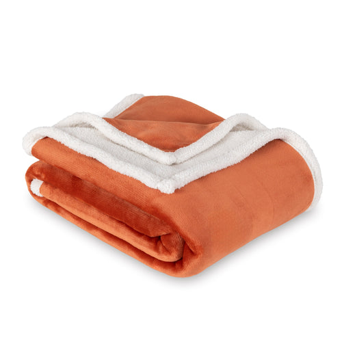Cozy Fleece Reversible Printed Velvet Plush and Hampshire Faux Shearling Soft Throw Blanket, Standard Size, Auburn Sun - Luxury Knitted Decorative Throw Blanket with Fringes Detail