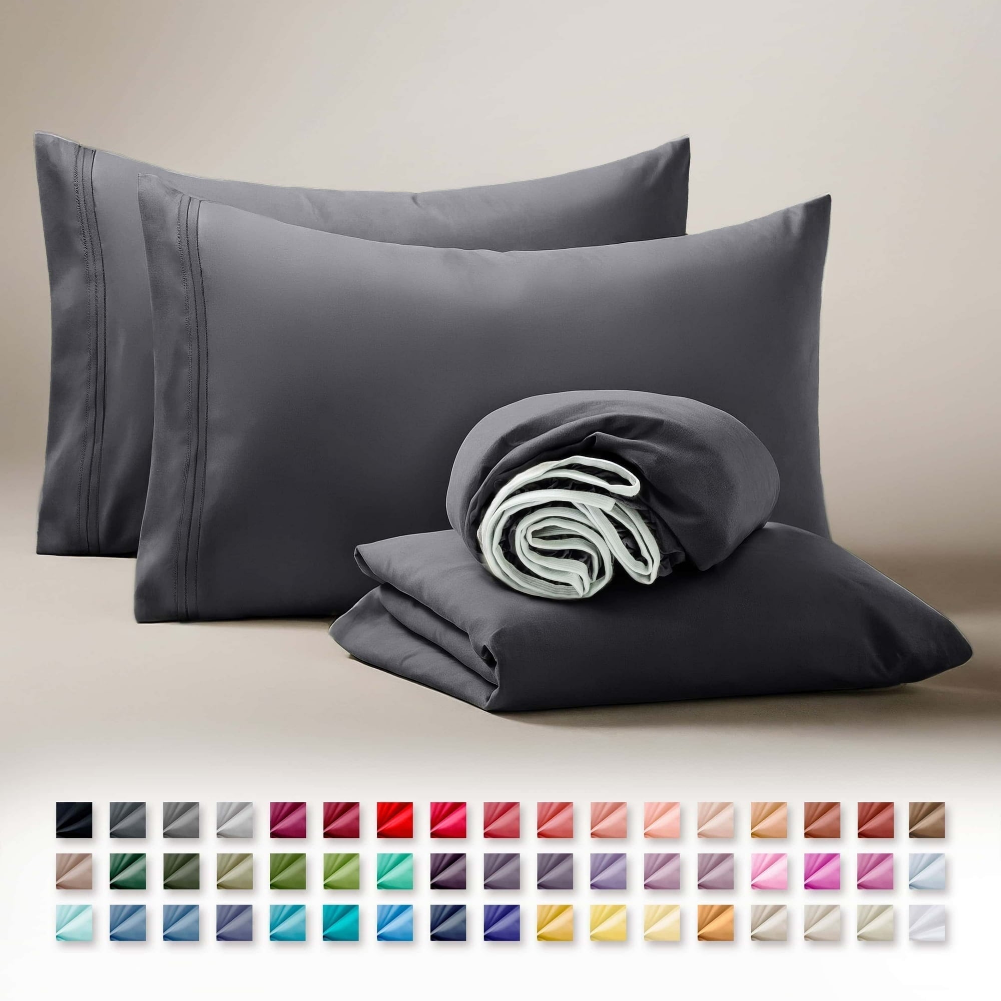 Breathable Luxury Sheets Set, 4 Piece Deep Pocket Sheets, 100% Soft Microfiber Bed Sheets Set, Gray - Cooling Hotel Quality Bedding Sheets and Pillowcases Detail