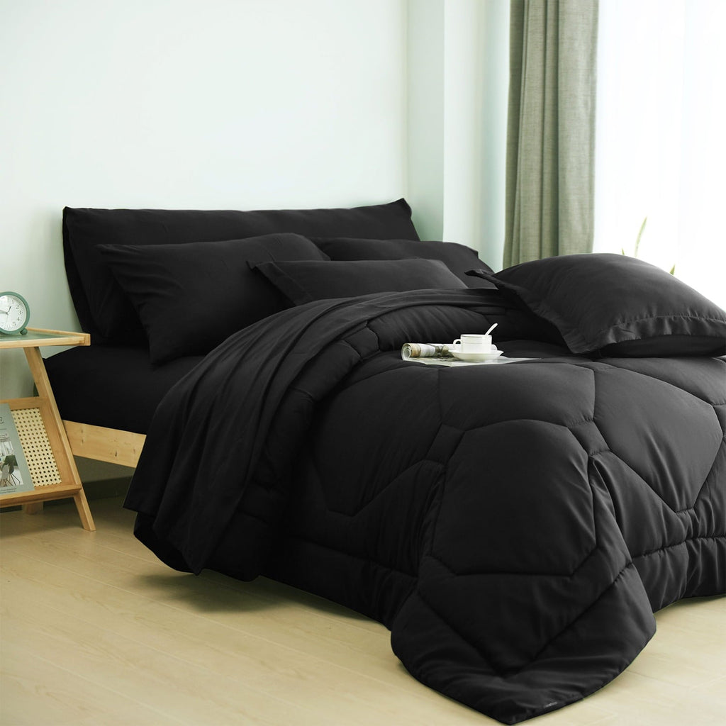 Hypoallergenic Cloud 8 PCS Modern Comforter Set with Sheets All Season Bed in a Bag, Black, Queen Size - Hypoallergenic Ultra-Fluffy Quilt for Winter Detail