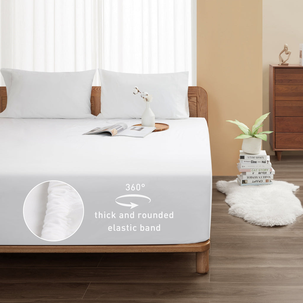 Cooling Sateen 100% Cotton Queen Size Fitted Sheet Only, 300 Thread Count White Fitted Bed Sheet with 22” Extra Deep Pocket, Soft & ... - Premium Ultra-Soft Pillowcase Pair for Sleeping Detail