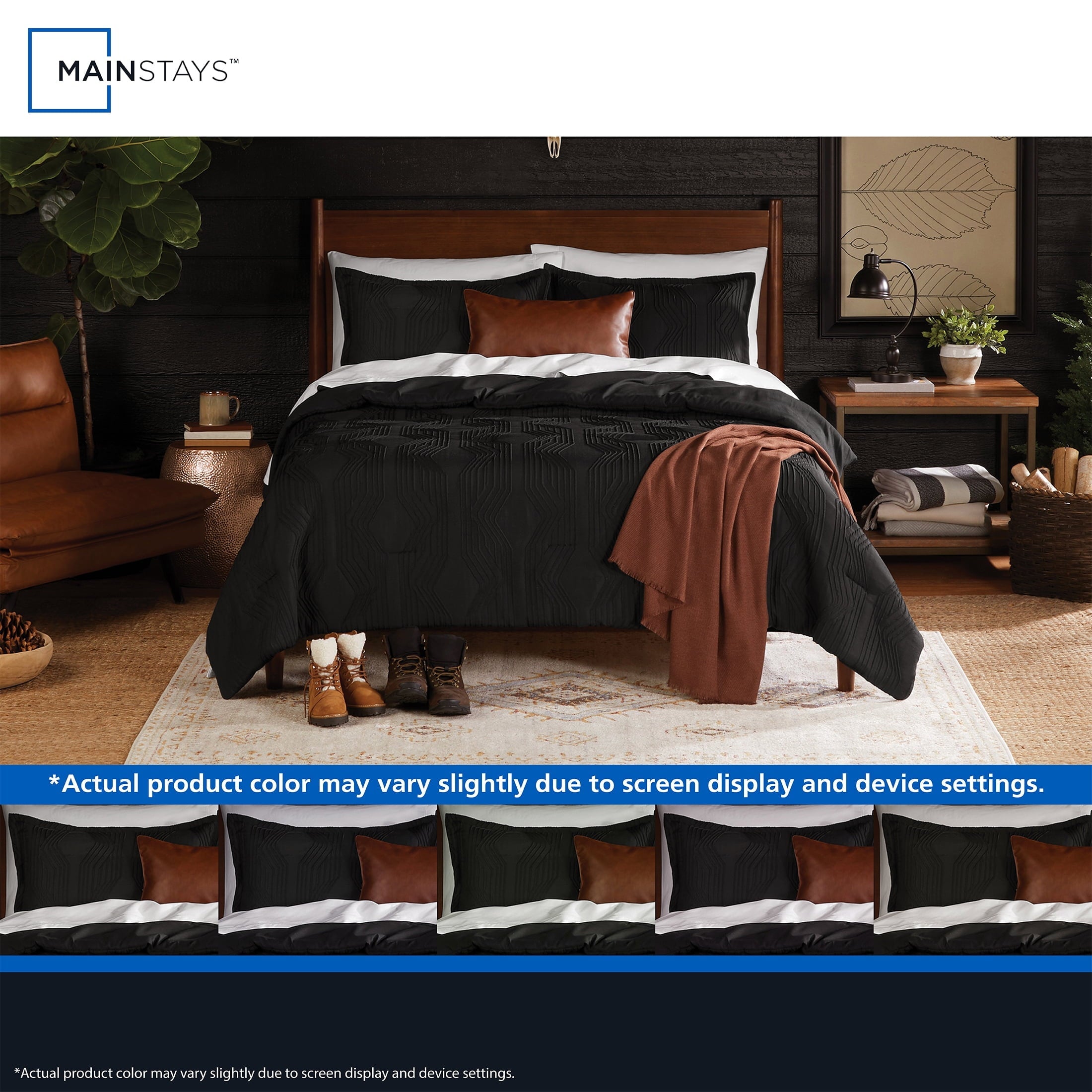 Hypoallergenic Cloud Full/Queen Comforter Set, All-Season, 5-Piece, Black Jacquard Geo - Cloud-Like Soft Lightweight Bed Comforter Detail