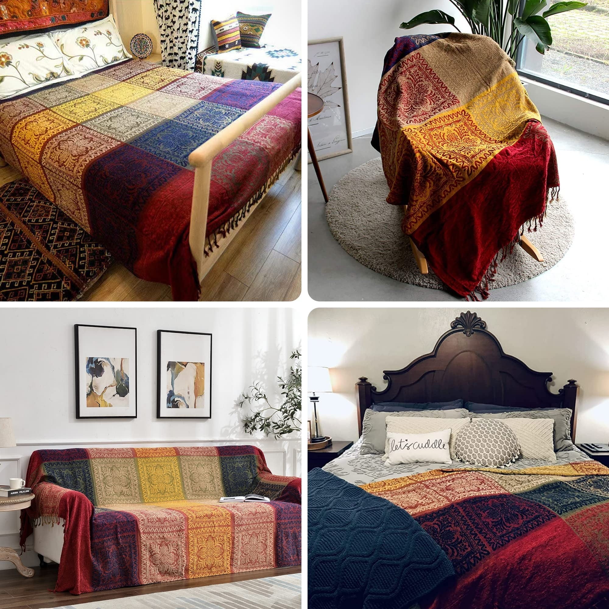 Super Soft Flannel 75x60 Inch Machine Wash Boho Tribal Throws Blankets Colorful Bohemian Hippie Chenille Throw Covers Couch Furniture So... - Cozy Fleece Throw Blanket for Couch & Bed Detail