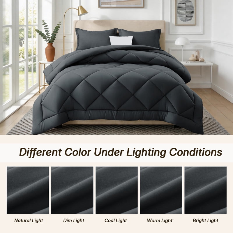 Fluffy Down Alternative 3 Pieces Queen Size Comforter Set, All Season Lightweight Breathable Bedding Set with 1 Down Alternative Comforter an... - All-Season Down Alternative Comforter Insert Detail