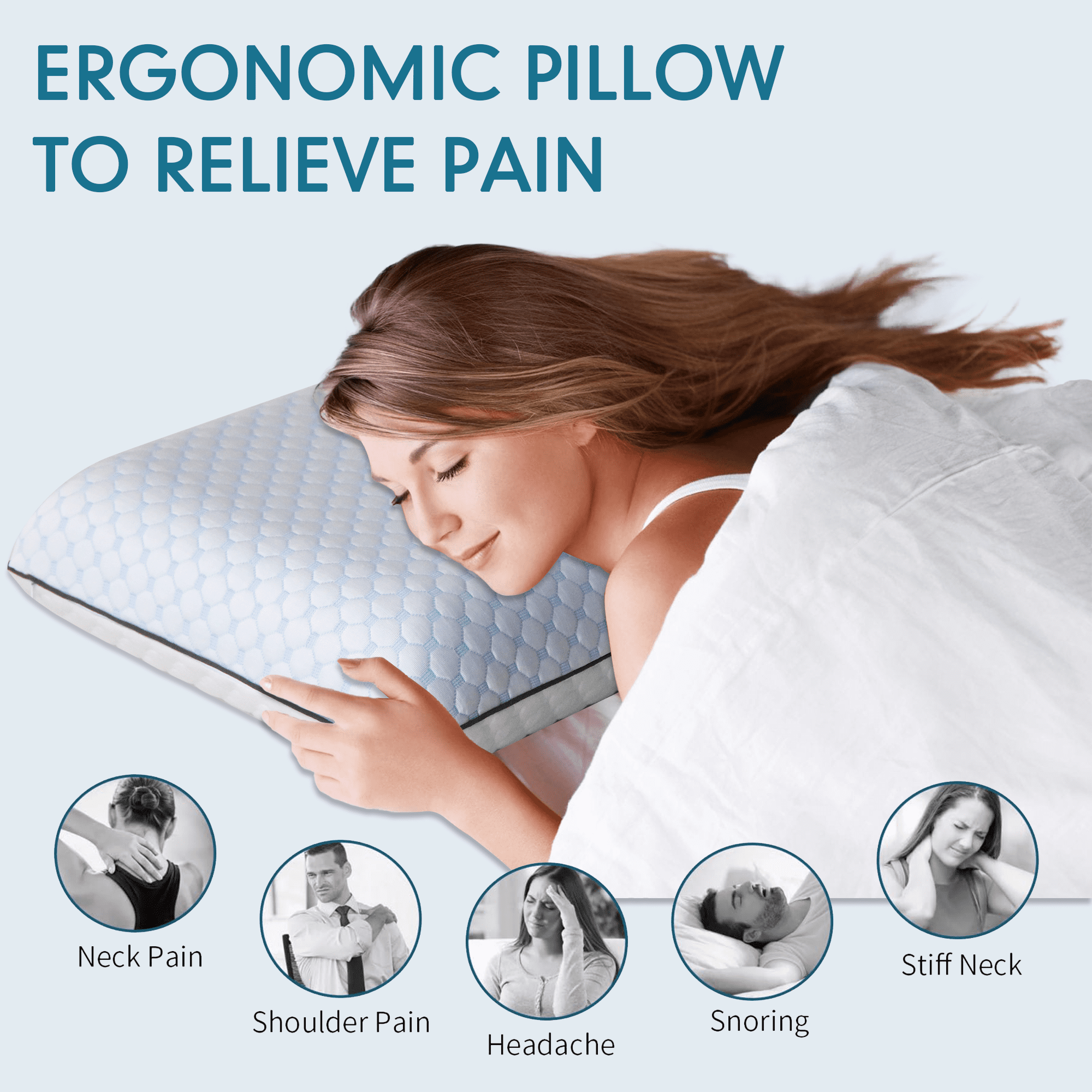 Ergonomic Memory Foam Gel Memory Foam Pillow, Queen Size Bed Pillow, Washable Cover, Cooling, Breathable Neck Pillow for Sleeping - Orthopedic Shredded Foam Bed Pillow Set Detail