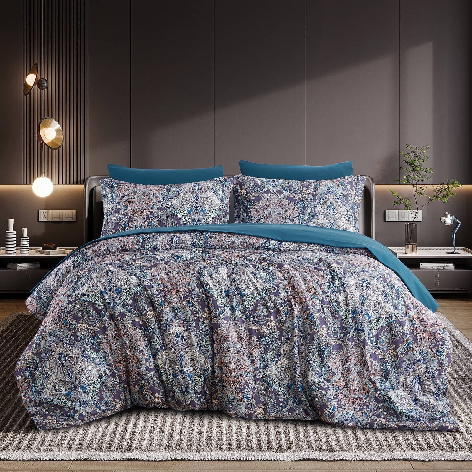 Hypoallergenic Cloud Boho Paisley Print Luxury Comforter Bed in a Bag Set Queen Size, Vintage Floral Medallions Microfiber Bedding Set - Cloud-Like Soft Lightweight Bed Comforter Detail