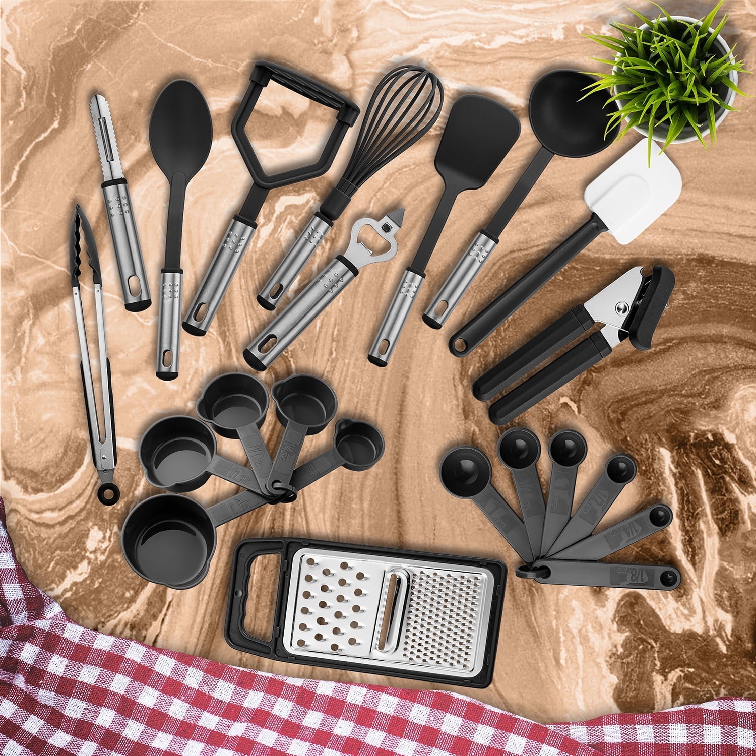 Non-Stick Safe 23 Piece Kitchen Utensils Set - Nylon and Stainless Steel Cooking Utensils Set - Black Utensil K... - Heat-Resistant Silicone Cooking Spatula Turner Detail
