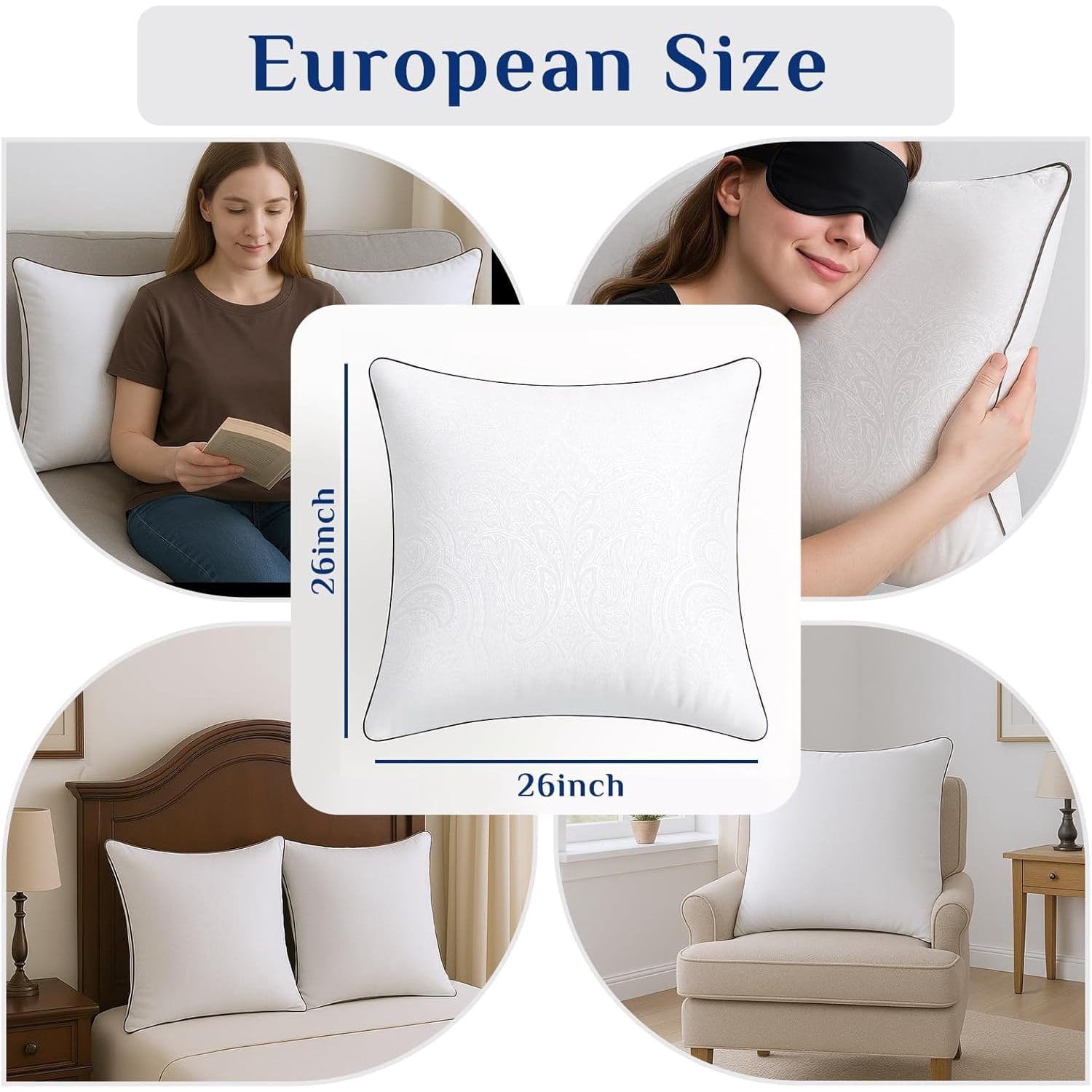 Ergonomic Memory Foam for Sleeping, Soft and Supportive Throw for Couch, Bed and Sofa, Down Alternative Pillow, 26x26 Inches - Orthopedic Shredded Foam Bed Pillow Set Detail