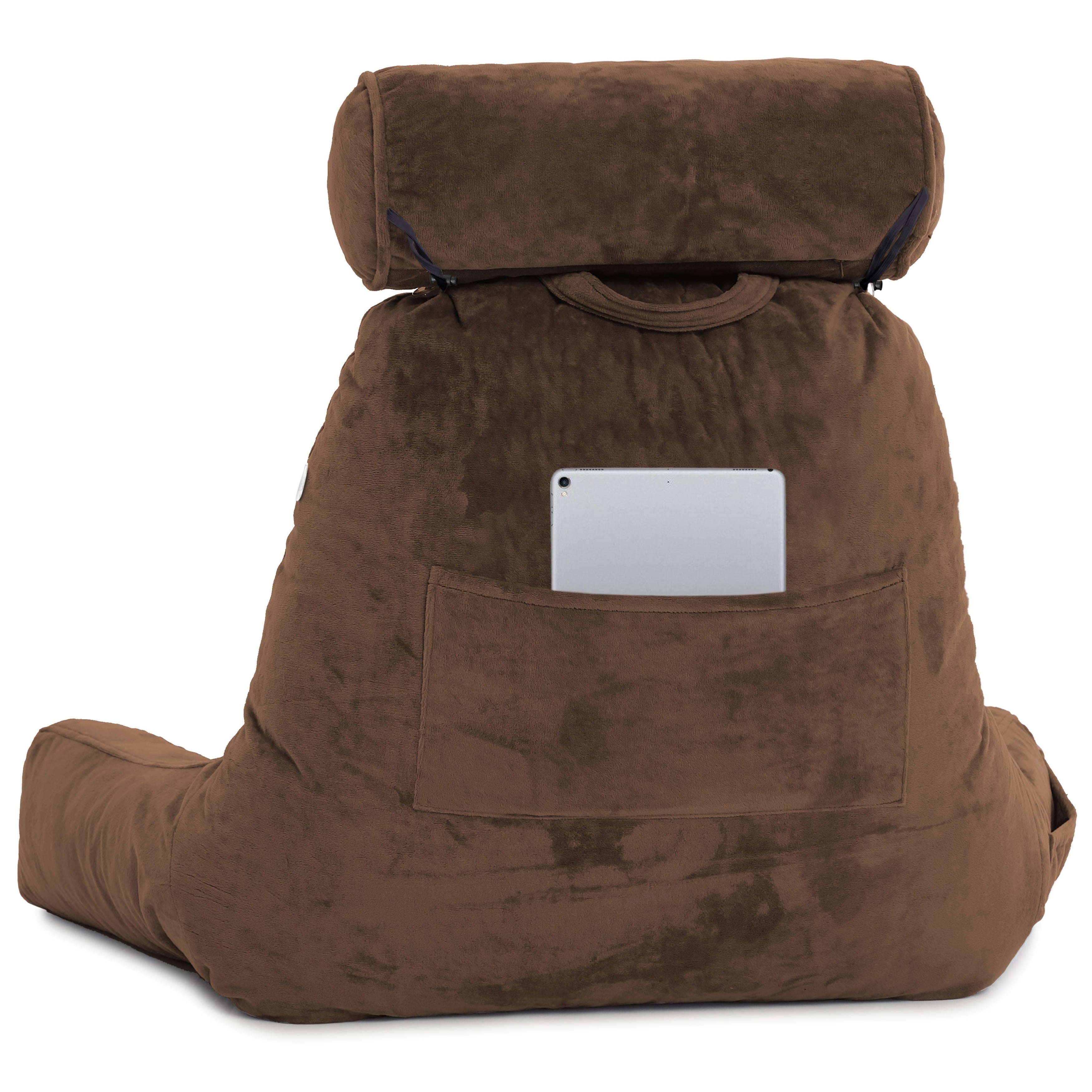 Fluffy Shredded Medium Chocolate Brown, Backrest - Detach Neck Roll, Removable Cover - Orthopedic Shredded Foam Bed Pillow Set Detail