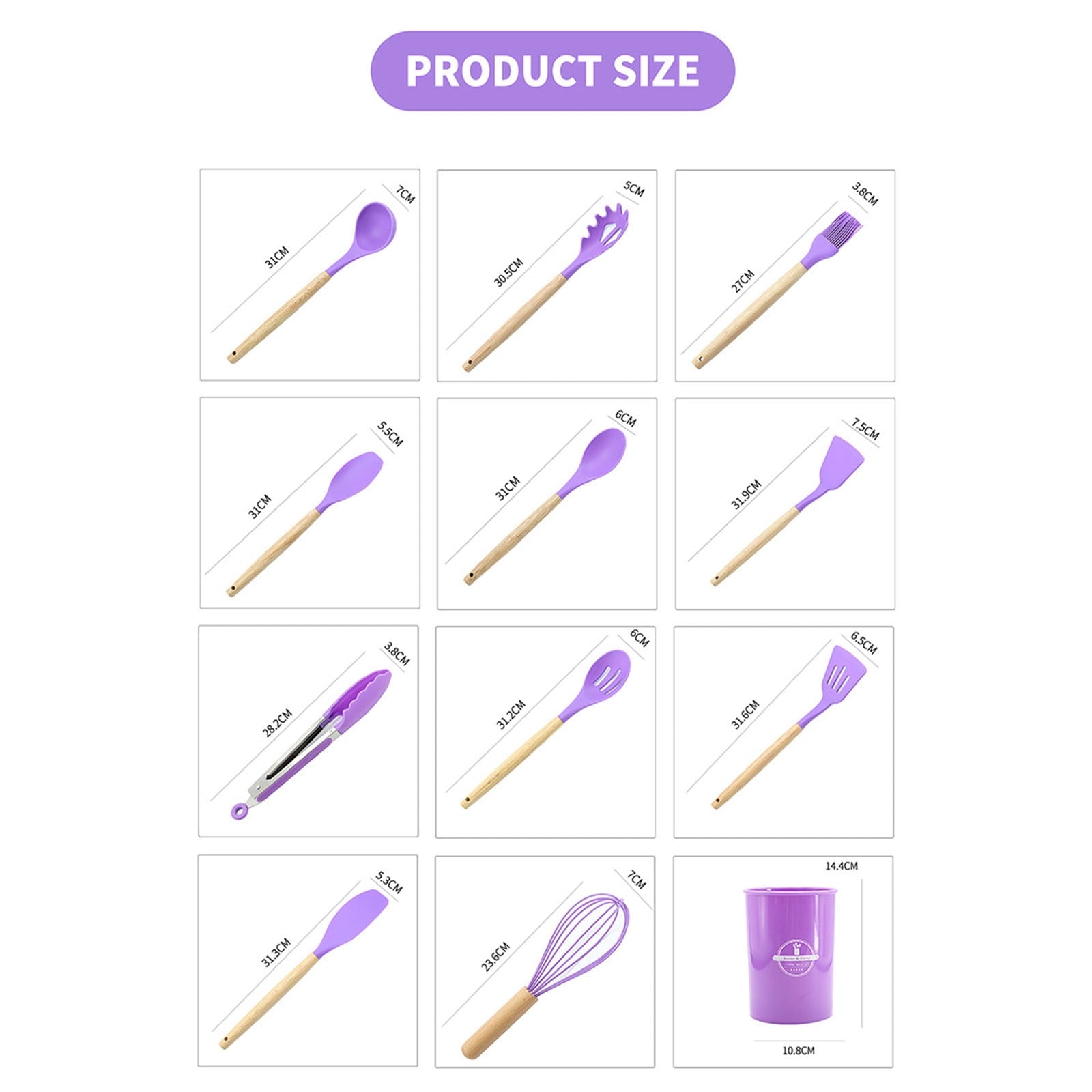 Ergonomic Cooking 12Pcs Cooking Kitchen Utensils Set with Holder,Wooden Handles Cooking Tool,BPA Free,Non Toxic Turner Tongs Spa... - Durable Turner & Ladle Utensil Set for Home Chefs Detail