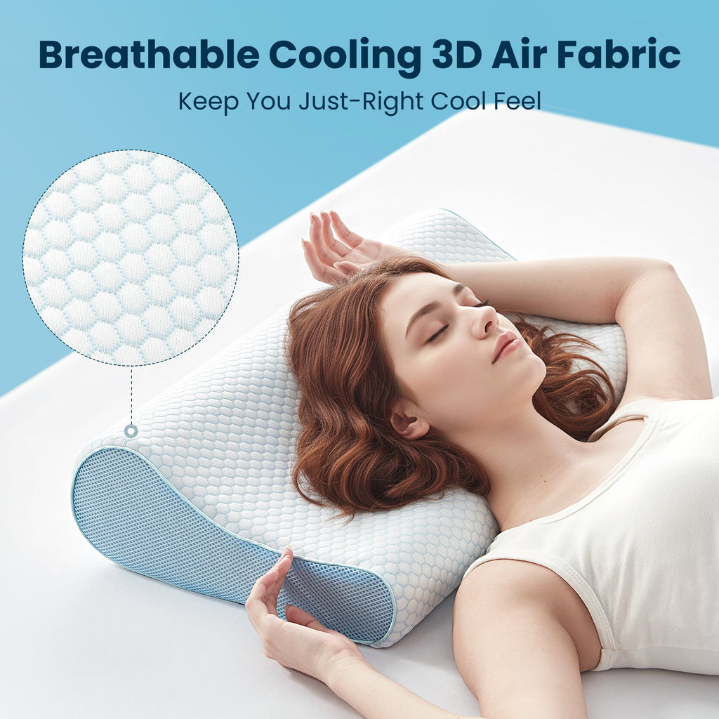 Ergonomic Memory Foam Standard Cooling Memory Foam Pillow, Ergonomic Adjustable Orthopedic Contour Bed Pillows Neck Support for Side Back S... - Orthopedic Shredded Foam Bed Pillow Set Detail