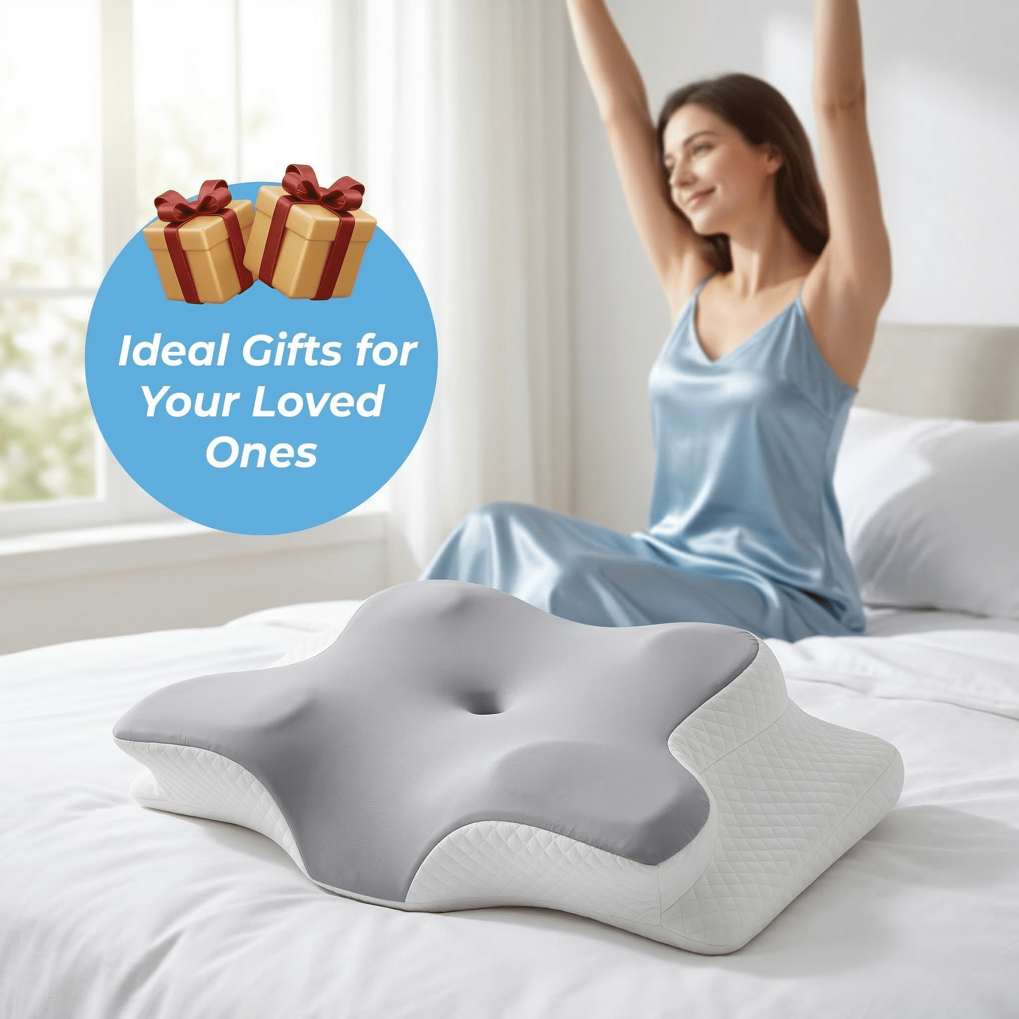 Decorative Plump Memory Foam Contour Pillows - Neck Pain Relief, Orthopedic Cervical, Breathable Washable Cover - Orthopedic Shredded Foam Bed Pillow Set Detail