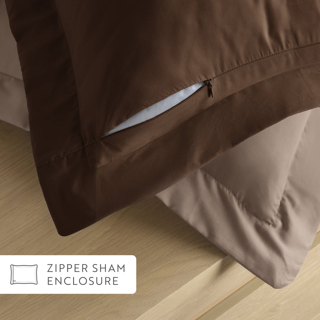 Hypoallergenic Cloud All Season Reversible Comforter Set Breathable Cool in Taupe & Chocolate Brown Full/Queen Size Bedding - All-Season Down Alternative Comforter Insert Detail