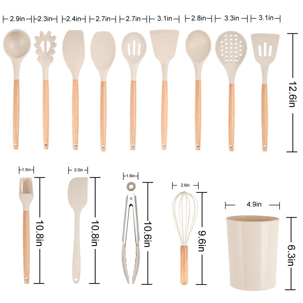 Non-Stick Safe 14pcs Cooking Utensil Set with Caddy - Premium Stainless Steel Cooking Utensil for Non-Stick Pots Detail