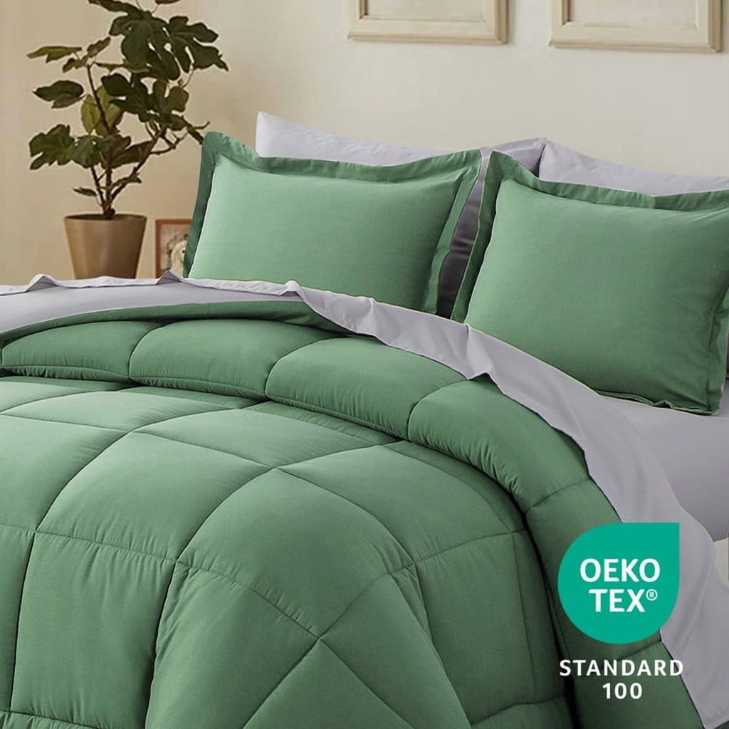 Hypoallergenic Cloud Grass Green/Grey Queen Size Comforter Set,3-Pieces Reversible Comforter Set Soft and Lightweight,All Season Down Alte... - All-Season Down Alternative Comforter Insert Detail
