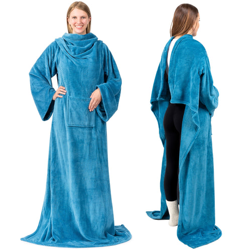 Cozy Fleece Wearable Blanket with Sleeves for Adult Women Men, Cozy Fleece Warm Wrap Throw Blanket with Arms, Pocket, Gifts for C... - Lightweight Plush Warm Blanket for All Seasons Detail
