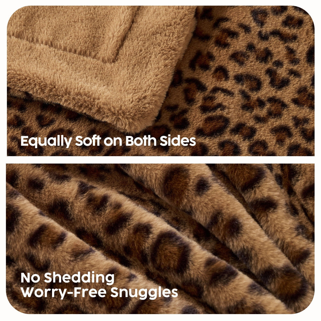 Super Soft Flannel Leopard Print Throw Blanket Soft Cozy Fluffy Plush Cheetah Print Blanket for Home Decor,50"x60",Brown - Super Soft Reversible Sherpa Flannel Blanket Detail