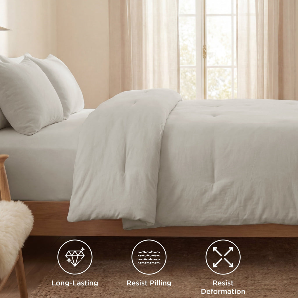 Heavyweight Warmth 3 Pieces Queen Comforter Bedding Set, Beige Bed Comforter Set for All Seasons, 1 Lightweight Prewashed Comforter and ... - Cloud-Like Soft Lightweight Bed Comforter Detail
