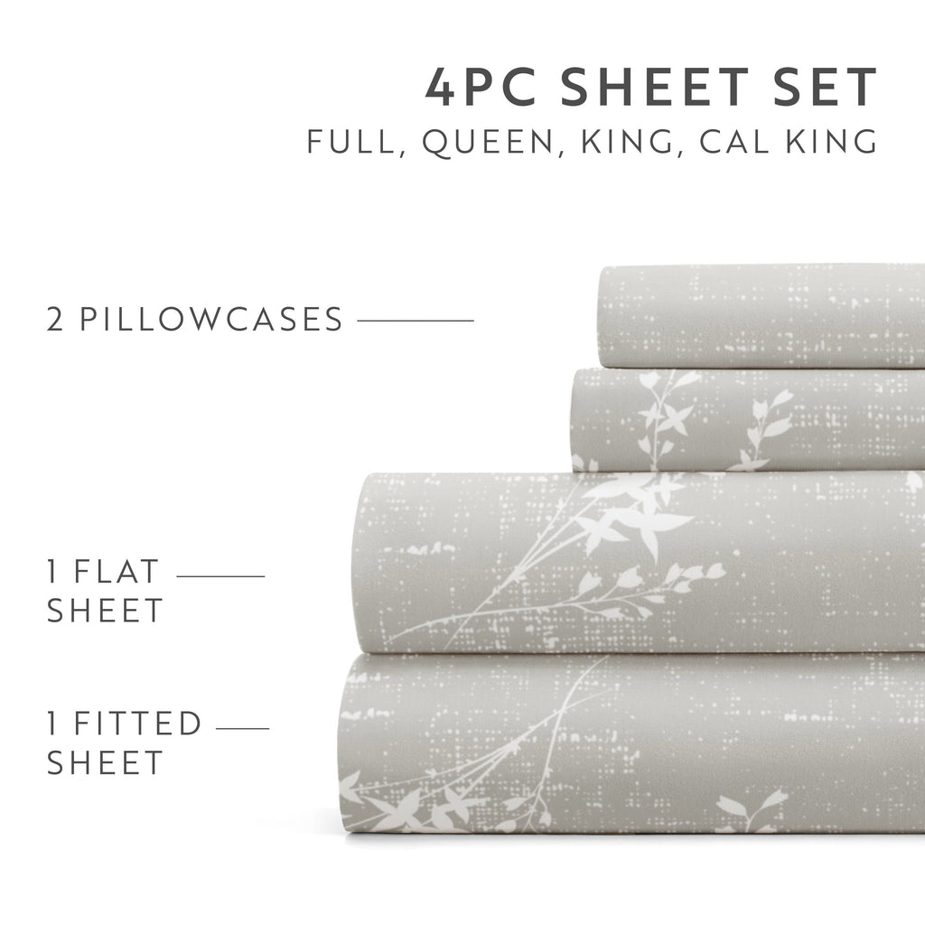 Wrinkle-Resistant 3 Piece Pattern Microfiber Bed Sheets Set, Distressed Willow Light Gray, Twin - Breathable Egyptian Cotton Flat & Fitted Sheets Detail