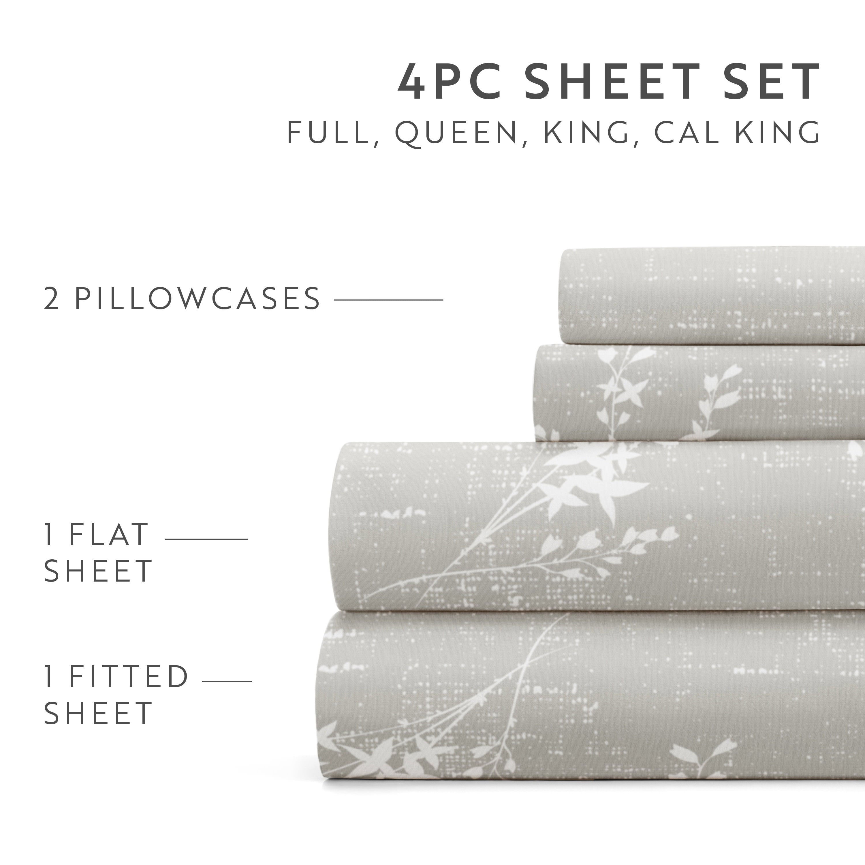 Wrinkle-Resistant 3 Piece Pattern Microfiber Bed Sheets Set, Distressed Willow Light Gray, Twin - Breathable Egyptian Cotton Flat & Fitted Sheets Detail