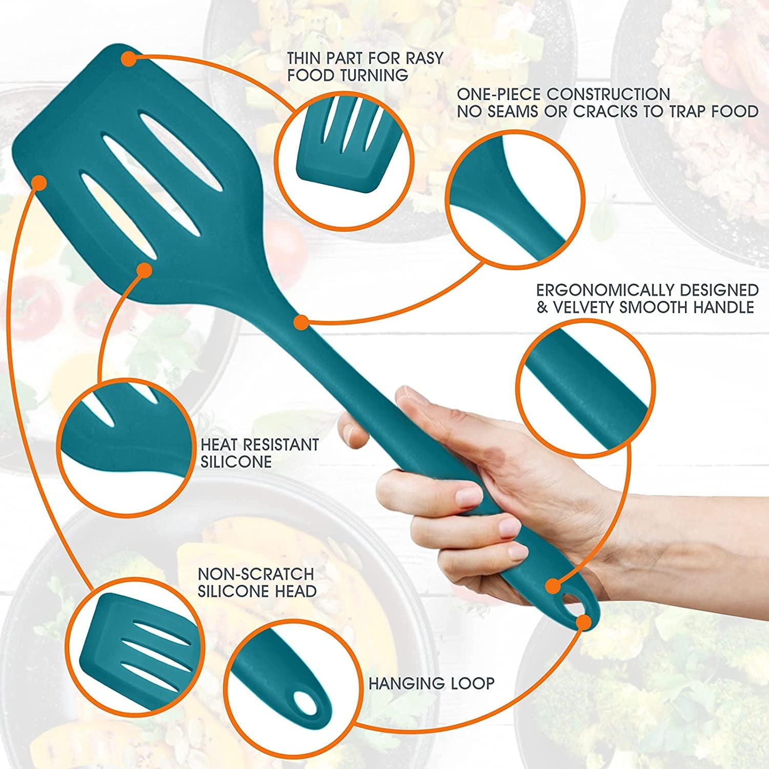 Ergonomic Cooking 15-Piece Kitchen Utensils Set, Silicone Cooking Utensils with Holder, Non-stick Cookware Friendly & Heat Resistant - ... - Ergonomic Kitchen Tongs and Cooking Spoon Utensil Detail