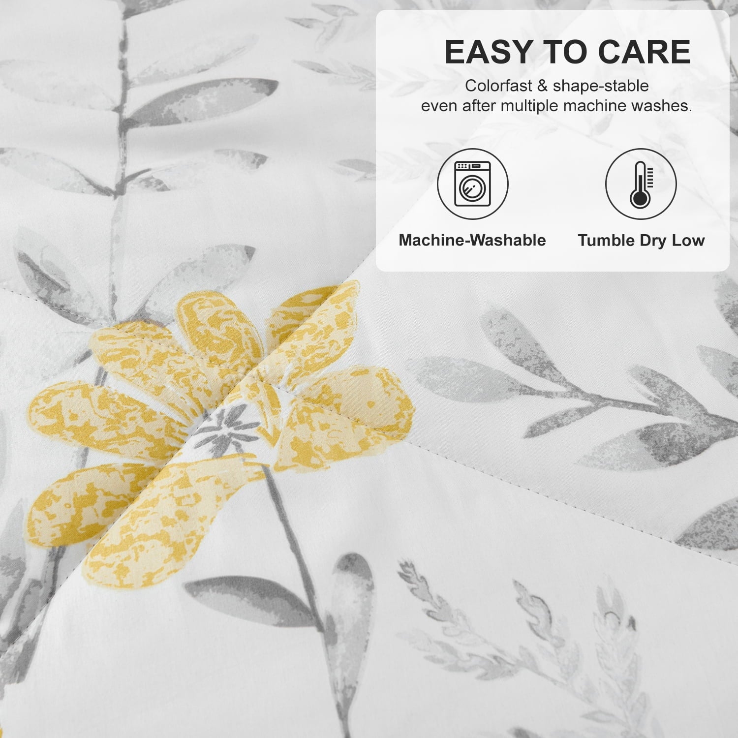 Luxurious Quilted 3 Piece Comforter Set Queen Yellow Floral Quilt Microfiber Patchwork Bedspread - Hypoallergenic Ultra-Fluffy Quilt for Winter Detail