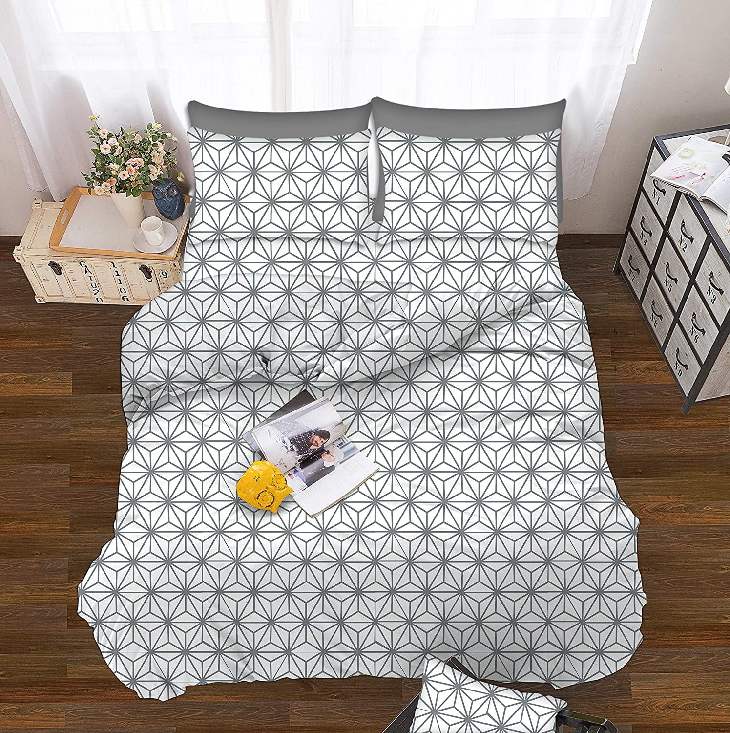 Wrinkle-Resistant Bed Sheets Full Gray Texture/Embroidery 1500 Thread Count Microfiber - Cooling Hotel Quality Bedding Sheets and Pillowcases Detail