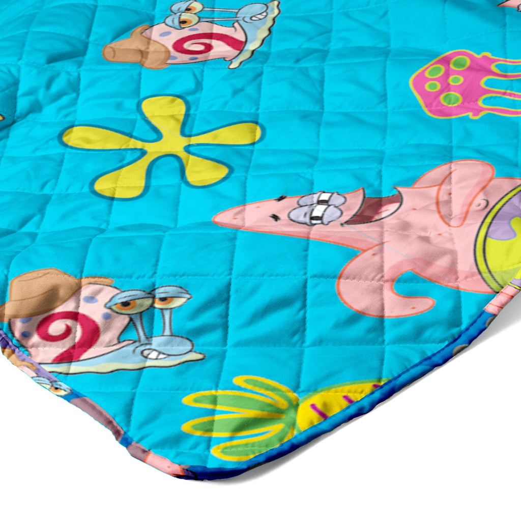 Reversible Sherpa Spongebob Tropical Waltz Quilted Throw Blanket 60x80 inches, Kids Character Bedding - Super Soft Reversible Sherpa Flannel Blanket Detail
