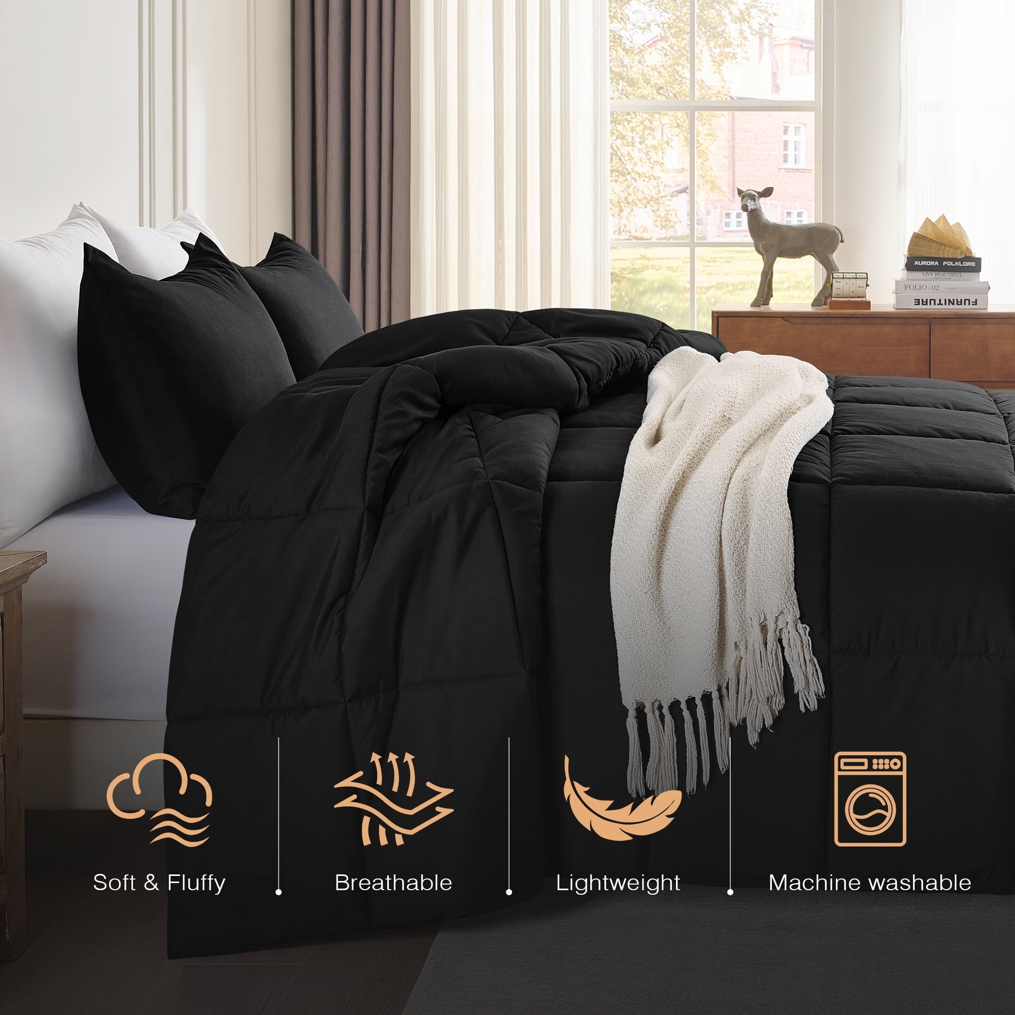Heavyweight Warmth Queen Size Comforter Sets, 3 Piece Soft Quilted Bedding Sets, All-Season Down Alternative Comforter with 2 Pillow Sha... - Luxurious Quilted Duvet Cover Set Detail