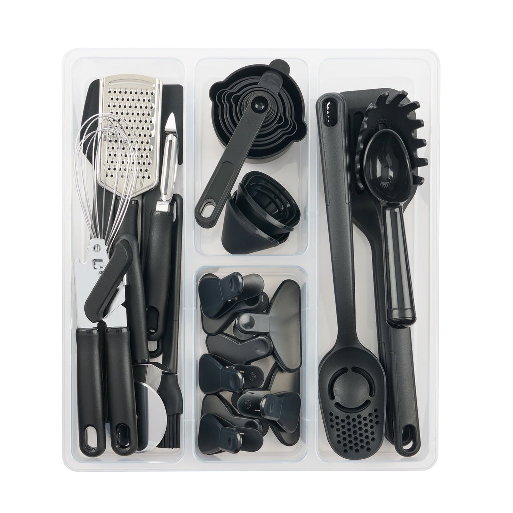Durable Steel 36 Piece Kitchen Gadget Set with Kitchen Cooking Utensils, and Drawer Organizer, Black - Heavy Duty Stainless Steel Kitchen Shears Detail