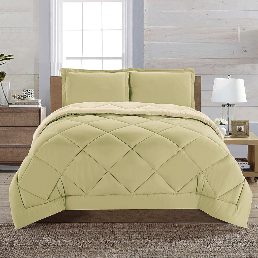 Hypoallergenic Cloud 3-Piece Comforter Set - Reversible, Box Stitched Down Alternative, King/California King, All Season Suitable, Sage/Cream - All-Season Down Alternative Comforter Insert Detail