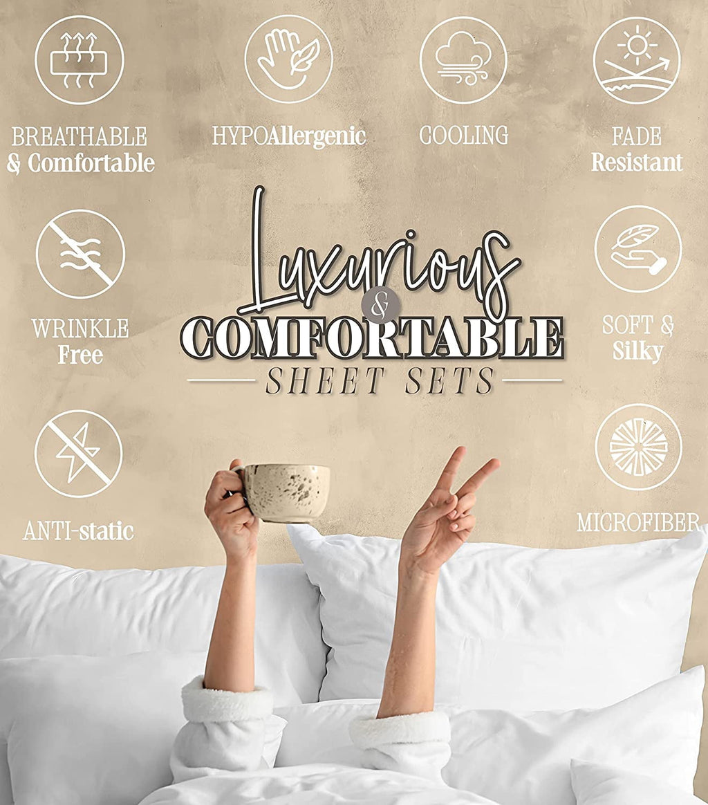Cooling Sateen 1800 Series Microfiber Bed Sheets 6-Piece Set, Deep Pocket, Queen Black - Cooling Hotel Quality Bedding Sheets and Pillowcases Detail