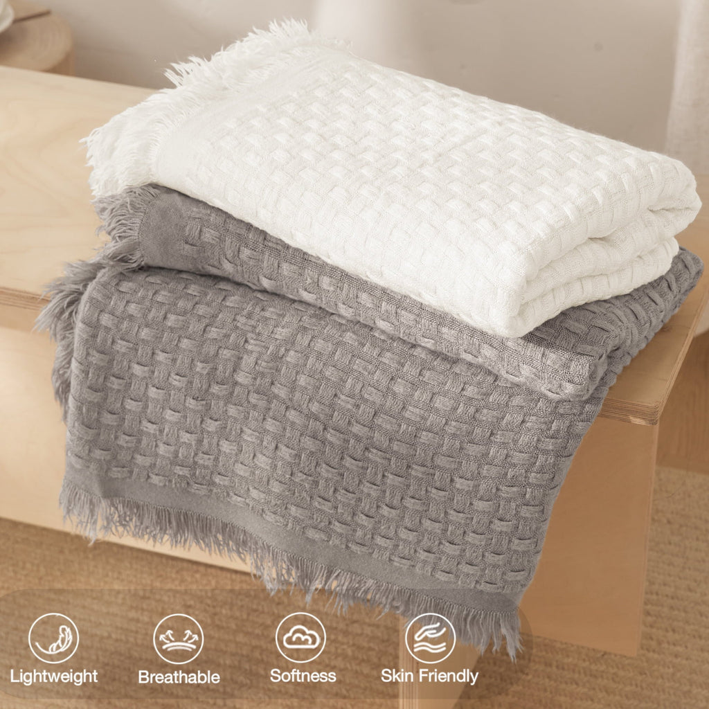 Reversible Sherpa Knitted Throw Blanket with Fringes for Couch, Soft and Warm Textured Throw for All Season, Lightweight Breathable Roo... - Super Soft Reversible Sherpa Flannel Blanket Detail