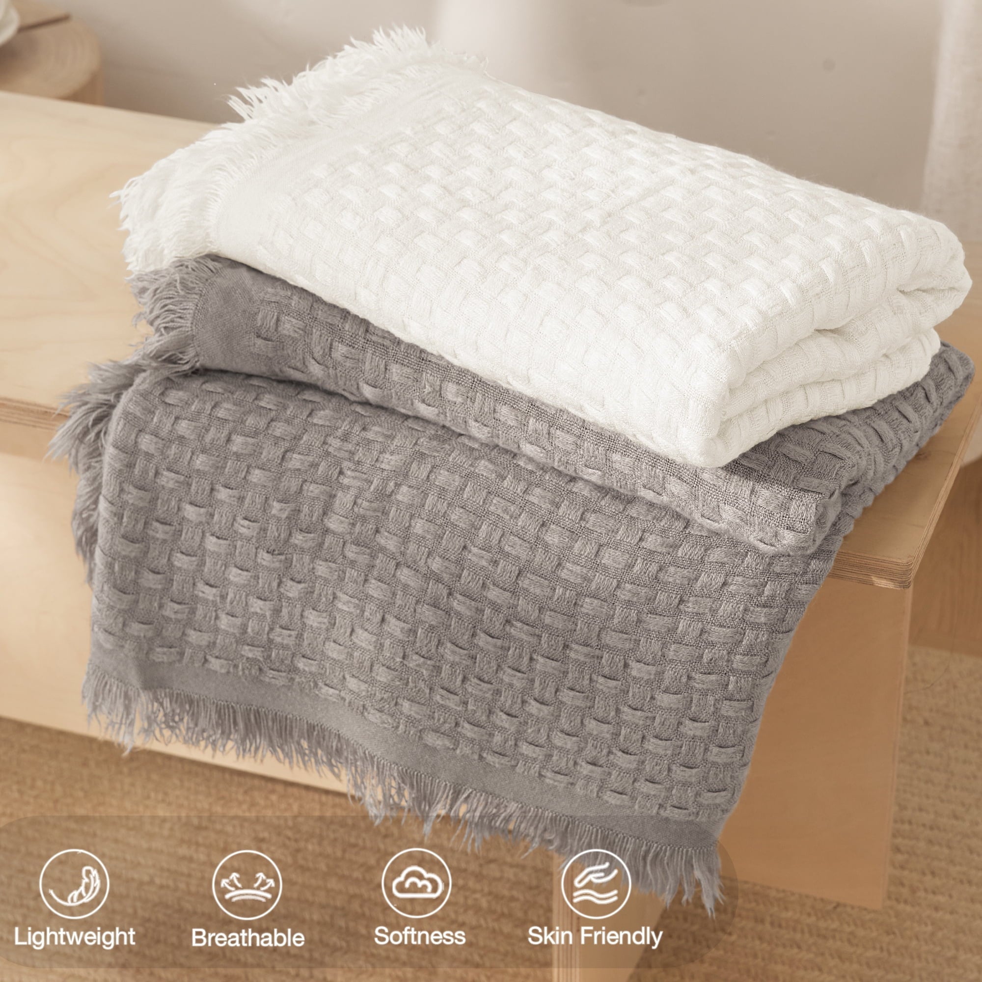 Reversible Sherpa Knitted Throw Blanket with Fringes for Couch, Soft and Warm Textured Throw for All Season, Lightweight Breathable Roo... - Super Soft Reversible Sherpa Flannel Blanket Detail