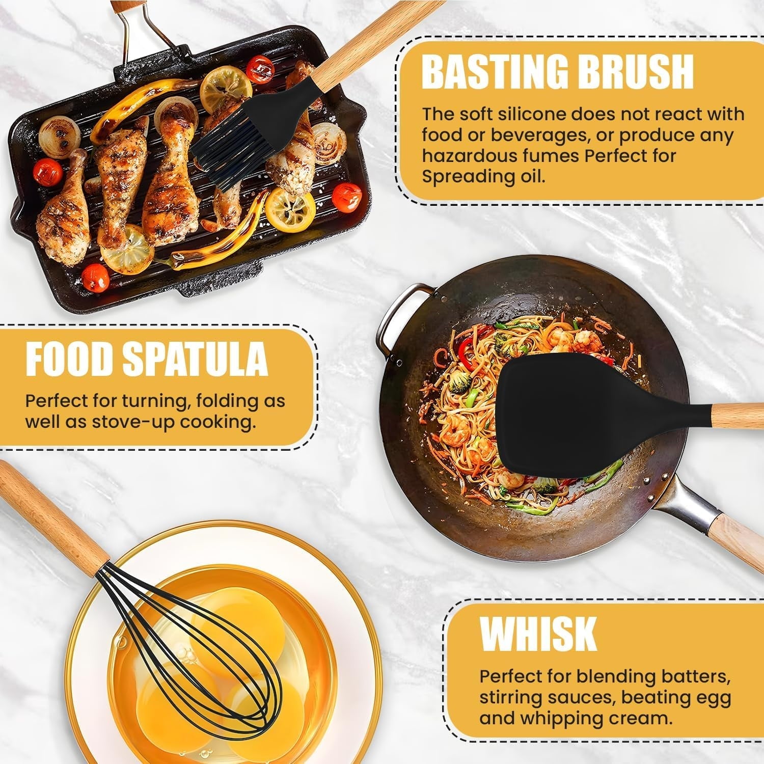 Heat-Resistant Kitchen Utensils Set- 19 Pcs Silicone Cooking Utensils Set for Nonstick Cookware-Silicone Spatulas Set, Kitchen Gadge... - Ergonomic Kitchen Tongs and Cooking Spoon Utensil Detail