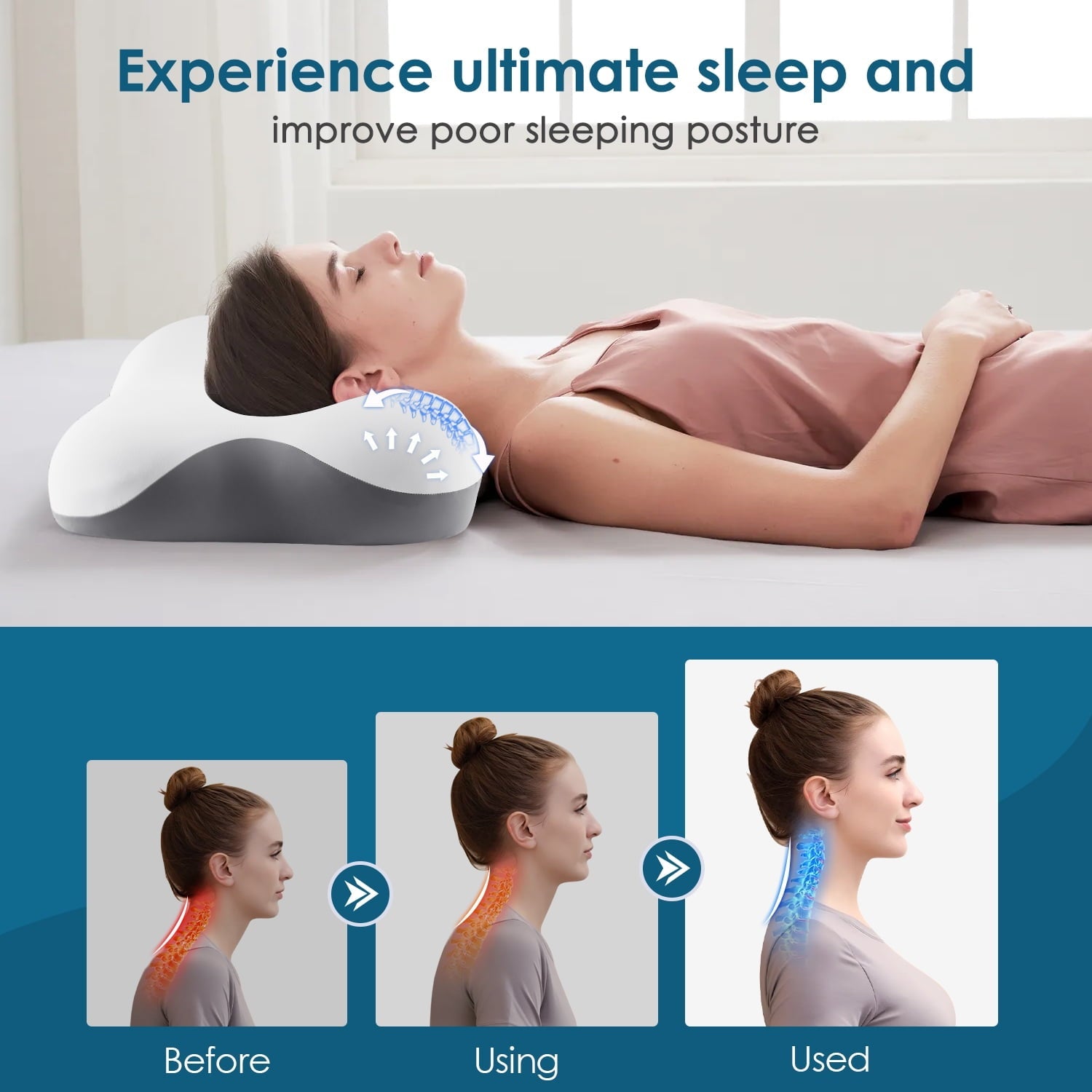 Decorative Plump Memory Foam Bed Pillow for Pain Relief,Ergonomic Memory Foam Pillows for Sleeping for Side Back Stomach&Sleepers with... - Decorative Throw Pillow Cushion for Sofa & Bed Detail