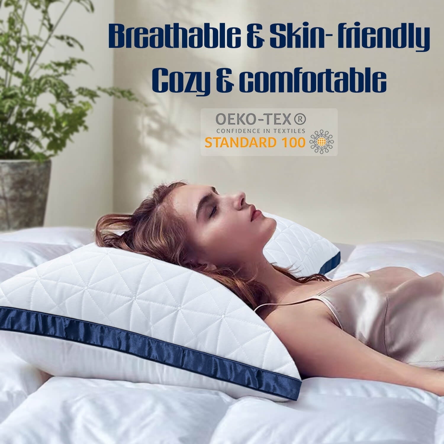 Hotel Collection King Size Pillows Set of 2 - Cooling Hotel Luxury Bed Pillows for Sleeping 2 Pack, Supportive Breathable Down Alterna... - Decorative Throw Pillow Cushion for Sofa & Bed Detail