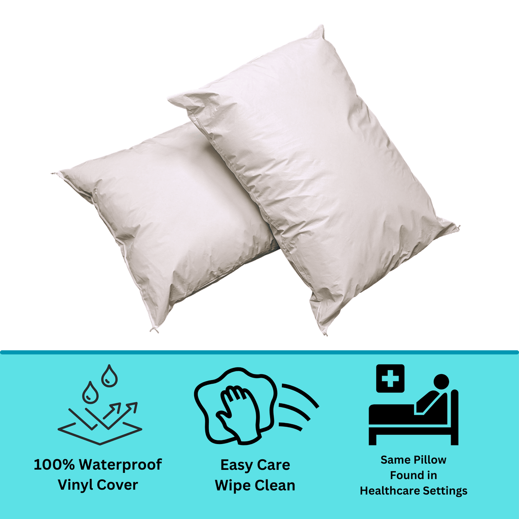 Fluffy Shredded 2 Pack MediCheck White Vinyl Covered Bed Pillows 20 in x 26 in - Wipeable Easy Clean - Soft Low Profile Non-Fluffy Su... - Orthopedic Shredded Foam Bed Pillow Set Detail
