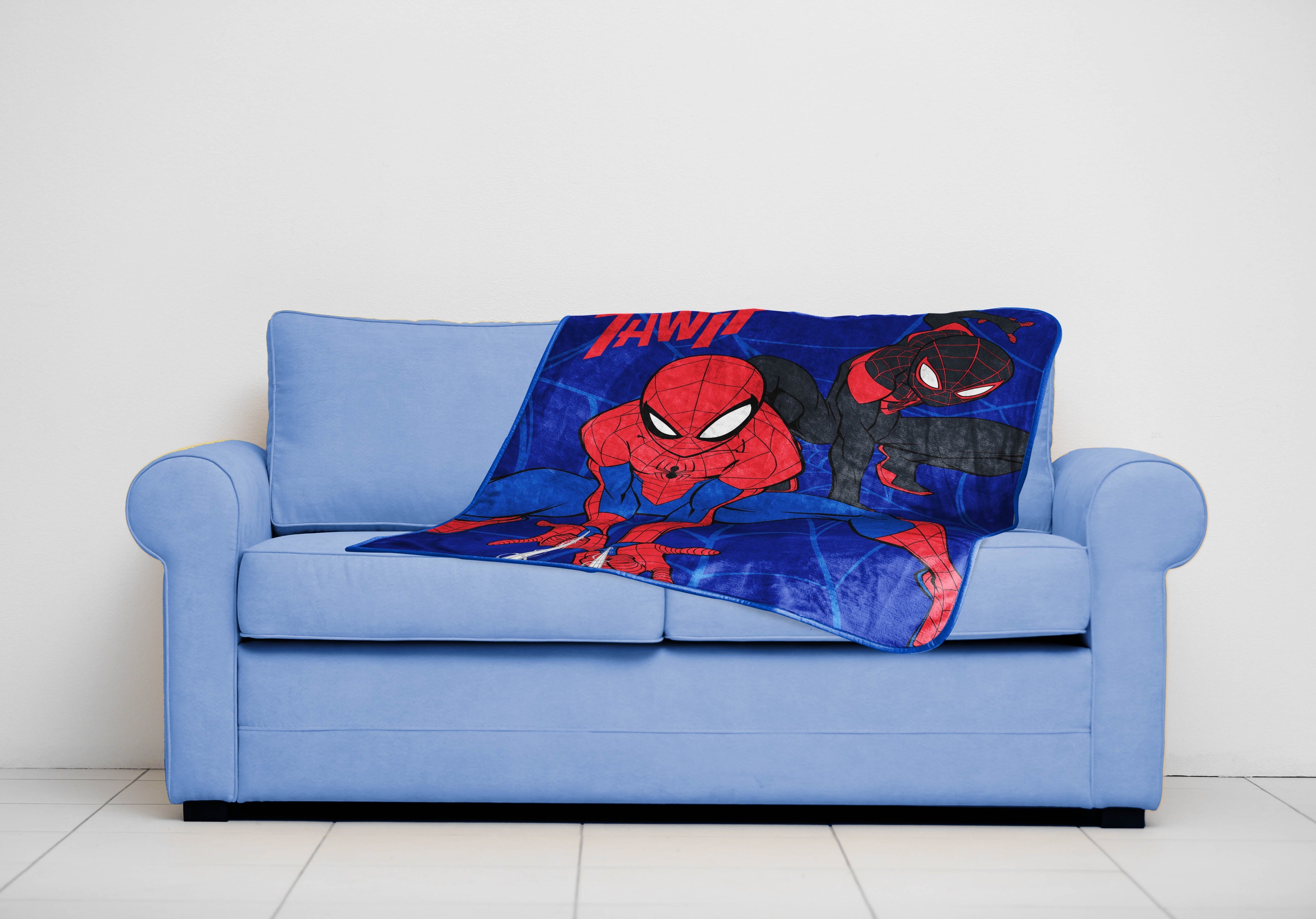 Super Soft Flannel Kids Throw Blanket, 46 x 60, Microfiber, Blue, Marvel - Luxury Knitted Decorative Throw Blanket with Fringes Detail