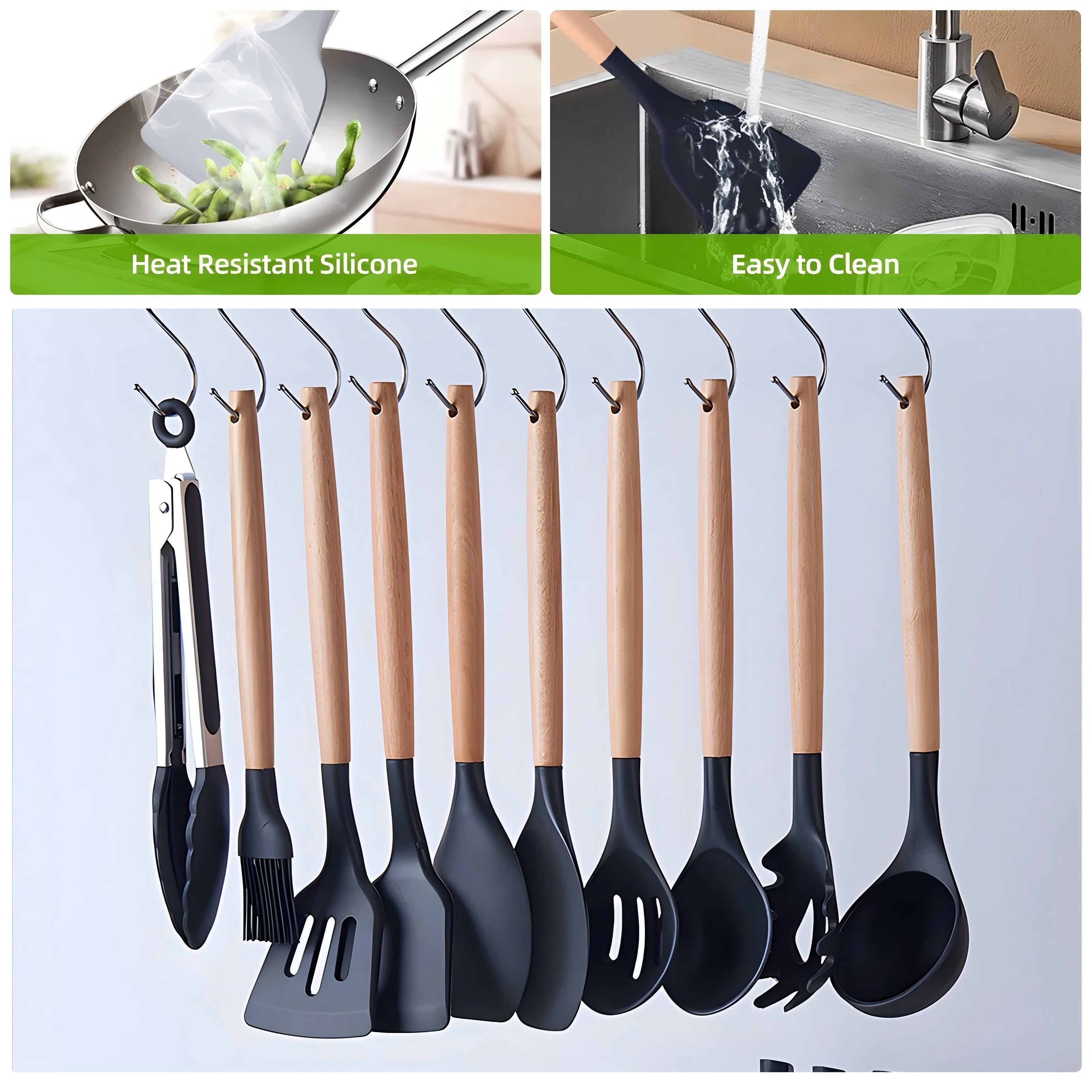 Heat-Resistant Kitchen Utensils Set- 19 Pcs Silicone Cooking Utensils Set for Nonstick Cookware-Silicone Spatulas Set, Kitchen Gadge... - Ergonomic Kitchen Tongs and Cooking Spoon Utensil Detail