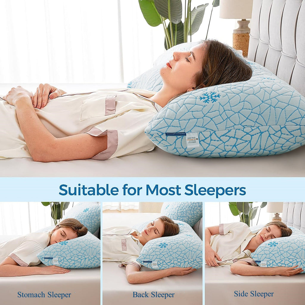Fluffy Shredded Cooling Memory Foam Queen Pillows Set of 2,Adjustable Support & Heat Dissipation Tech for Side,Back,Stomach & Hot Sle... - Ergonomic Memory Foam Pillow for Neck Pain Support Detail