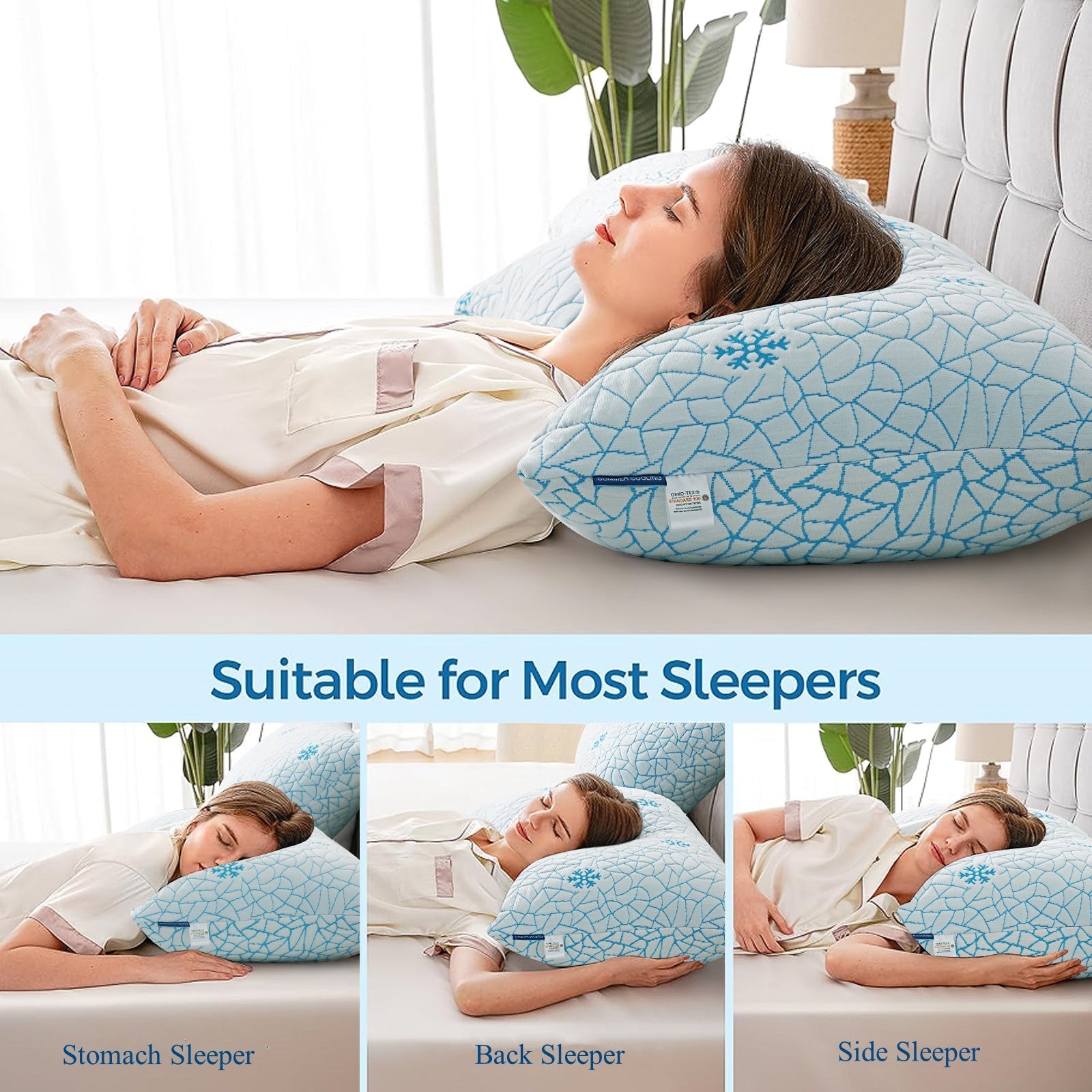 Fluffy Shredded Cooling Memory Foam Queen Pillows Set of 2,Adjustable Support & Heat Dissipation Tech for Side,Back,Stomach & Hot Sle... - Ergonomic Memory Foam Pillow for Neck Pain Support Detail