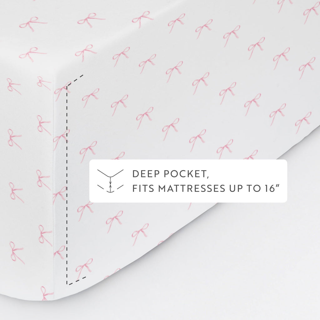Breathable Luxury 3 Piece Ditsy Pattern Microfiber Bed Sheets, Pink Bows, Twin-XL - Breathable Egyptian Cotton Flat & Fitted Sheets Detail