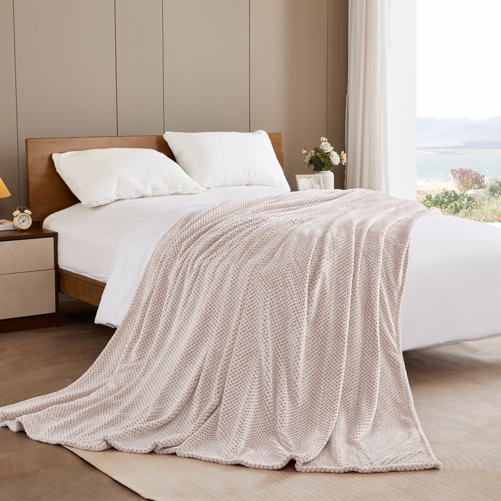 Lightweight Warm Waffle Textured Mixed Camel Fleece Blanket, Super Soft and Warm 50"x70" Throw Blanket for Couch, Cozy, Fuzzy and Ligh... - Cozy Fleece Throw Blanket for Couch & Bed Detail