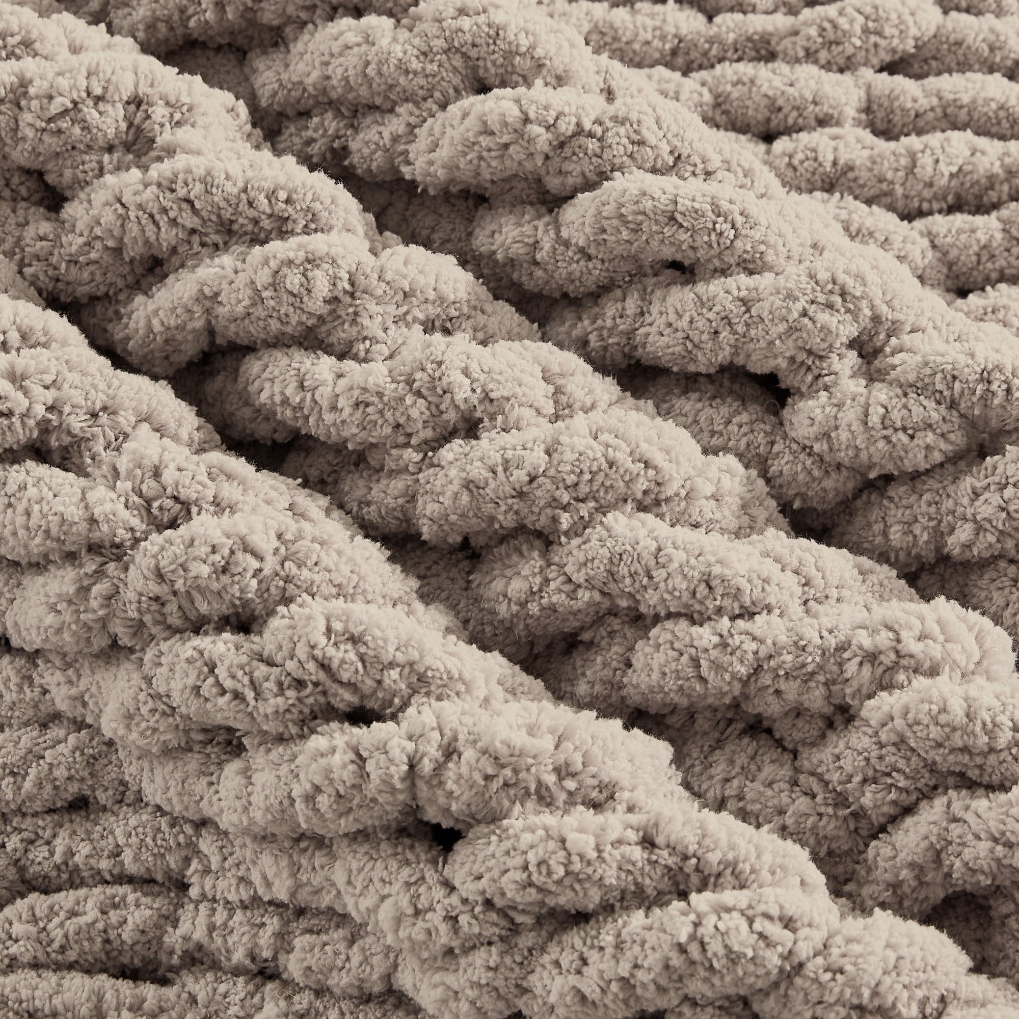 Reversible Sherpa Chunky Knit Throw Blanket Handmade Soft Throws for Couch Sofa Bed, 50" x 60" Taupe - Luxury Knitted Decorative Throw Blanket with Fringes Detail
