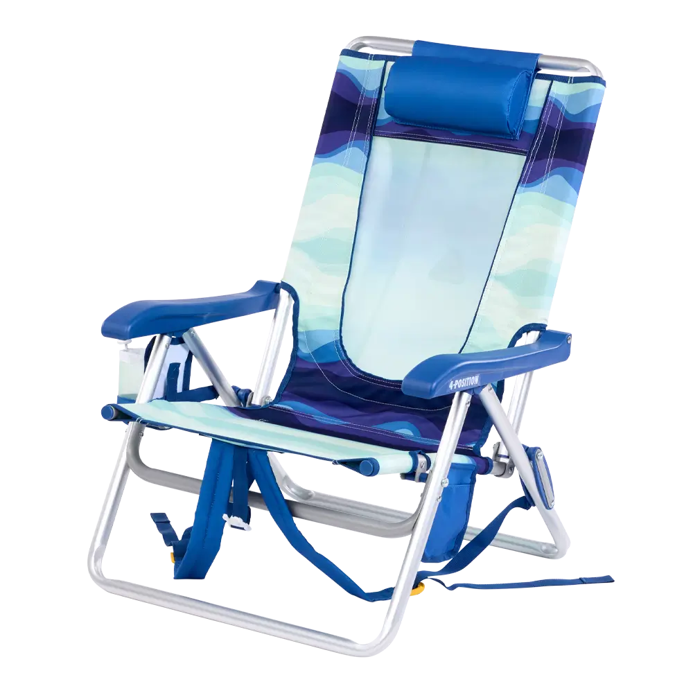 Sand-Friendly Backpack Beach Chair - Choice 709 - Low-Profile Reclining Beach Chair with Backpack Straps Detail