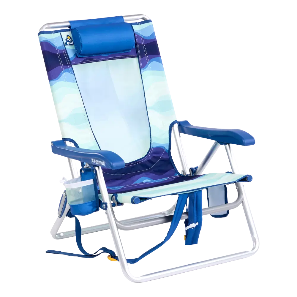 Sand-Friendly Backpack Beach Chair - Choice 709 - Low-Profile Reclining Beach Chair with Backpack Straps - Wave