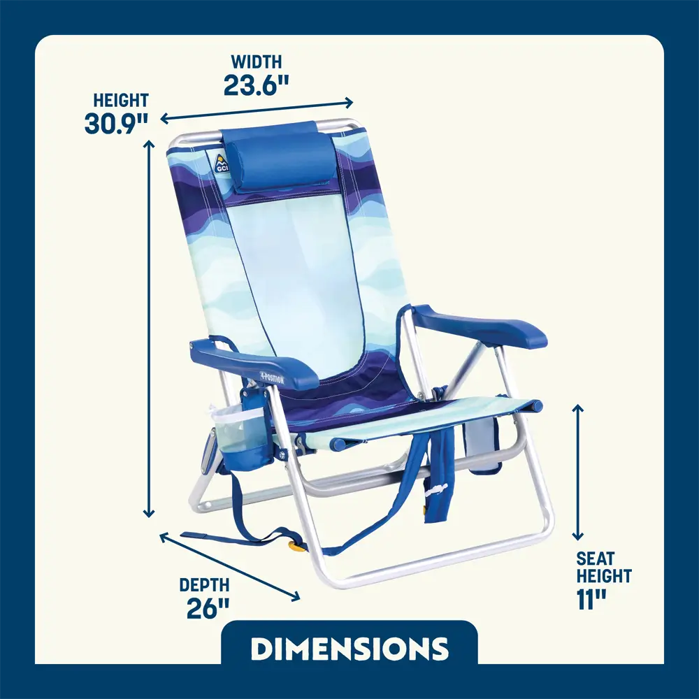 Sand-Friendly Backpack Beach Chair - Choice 709 - Low-Profile Reclining Beach Chair with Backpack Straps Detail