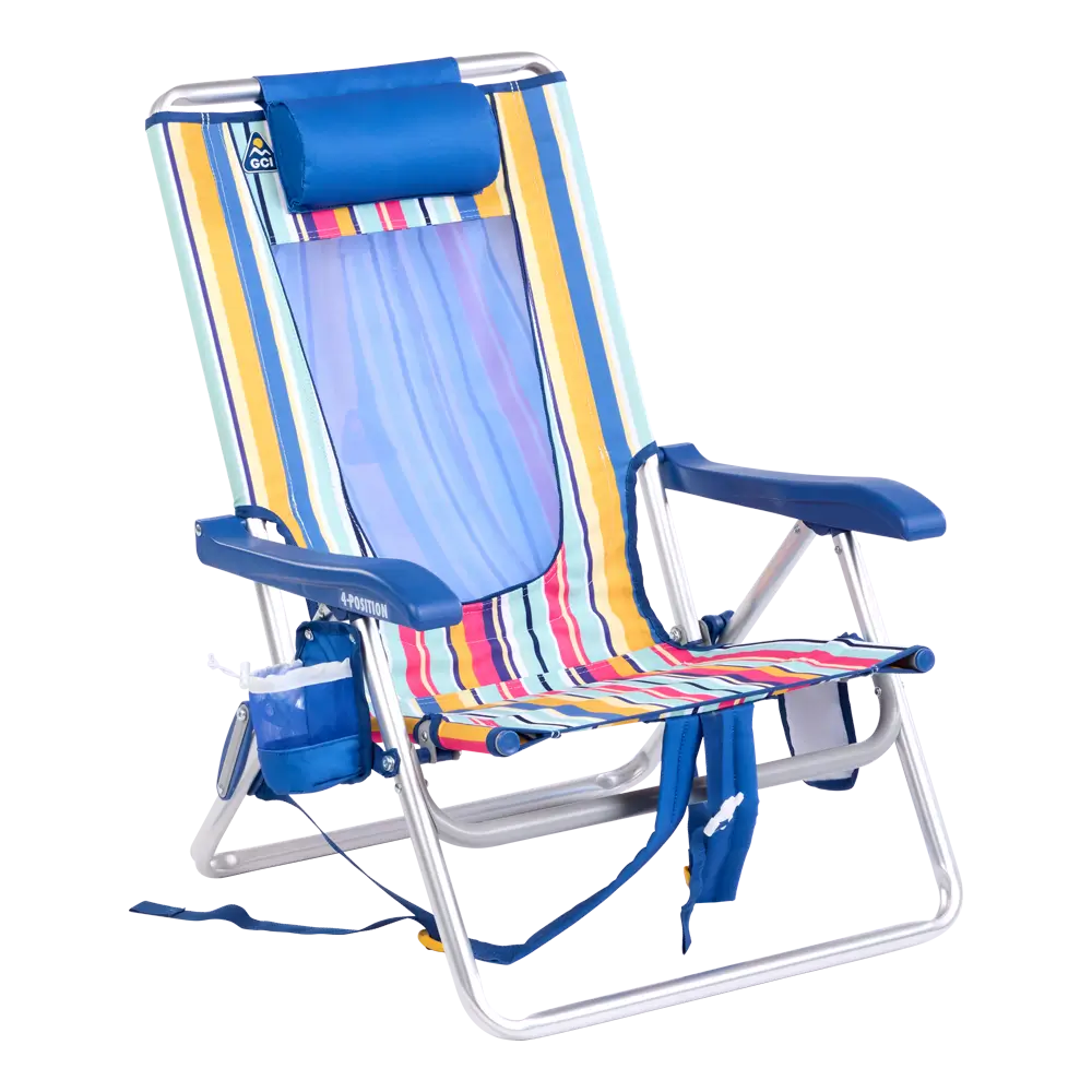Sand-Friendly Backpack Beach Chair - Choice 709 - Low-Profile Reclining Beach Chair with Backpack Straps - Multi Stripe