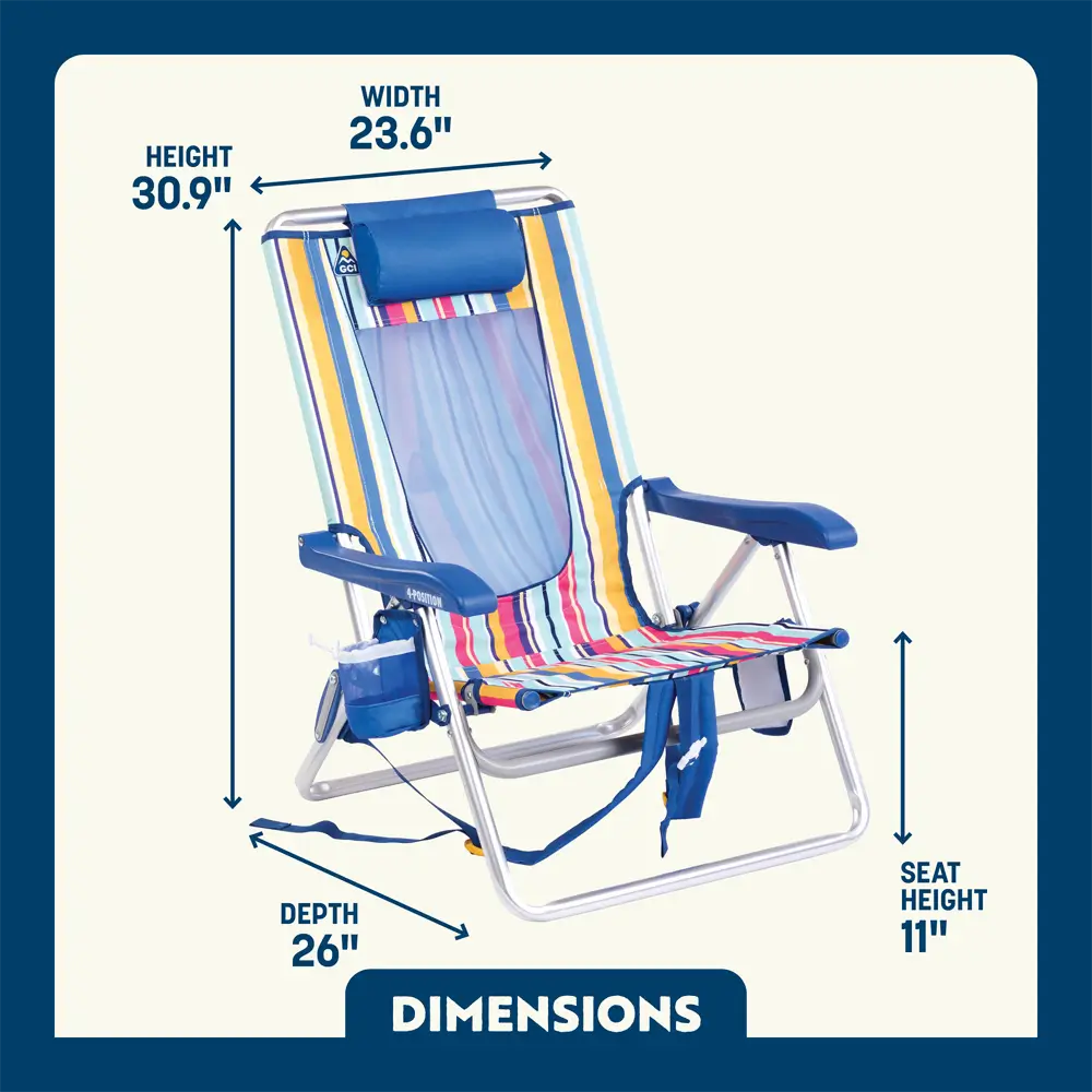 Sand-Friendly Backpack Beach Chair - Choice 709 - Low-Profile Reclining Beach Chair with Backpack Straps Detail